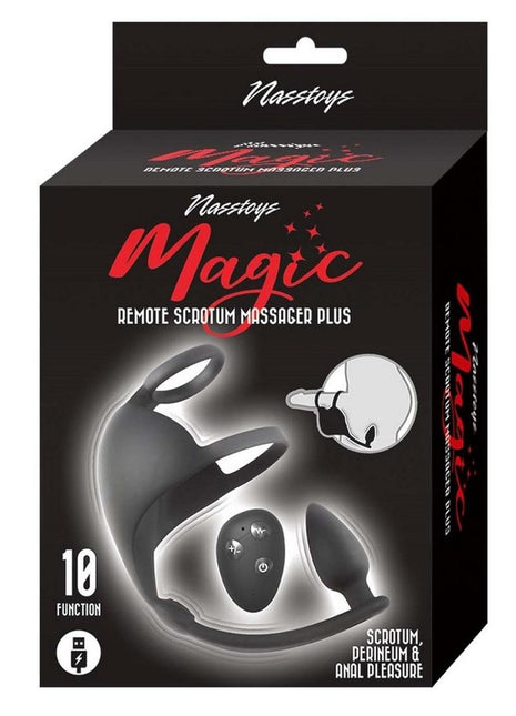 Magic Remote Controlled Scrotum Massager Rechargeable Silicone Plug - Black