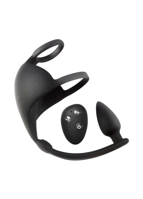 Magic Remote Controlled Scrotum Massager Rechargeable Silicone Plug - Black