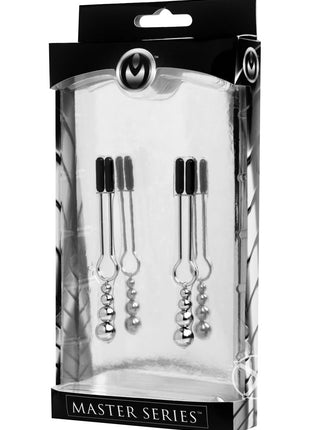 Master Series Adorn Triple Bead Nipple Clamp - Black/Metal - Set