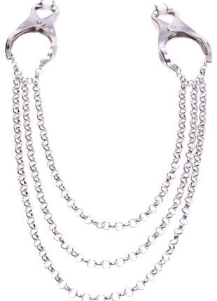 Master Series Affix Triple Chain Nipple Clamps - Metal/Silver