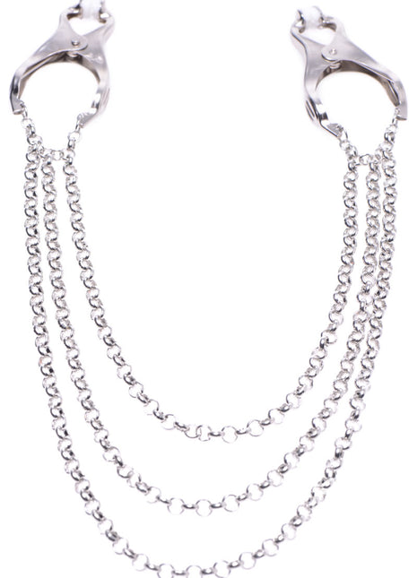 Master Series Affix Triple Chain Nipple Clamps - Metal/Silver