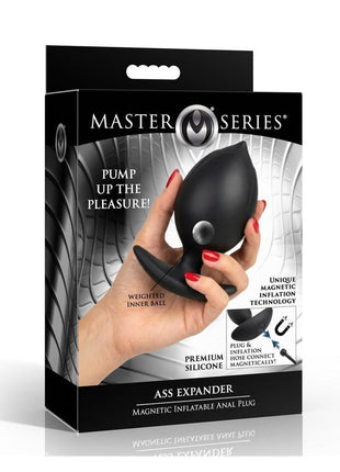 Master Series Ass Expander Magnetic Inflatable Silicone Anal Plug - Black