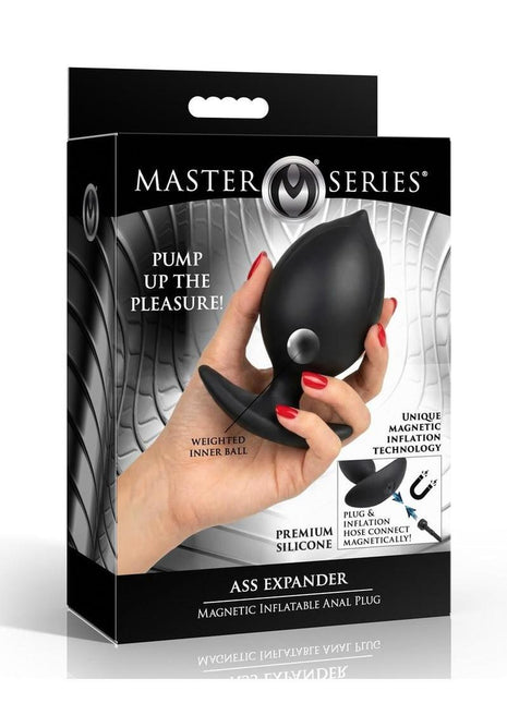 Master Series Ass Expander Magnetic Inflatable Silicone Anal Plug - Black