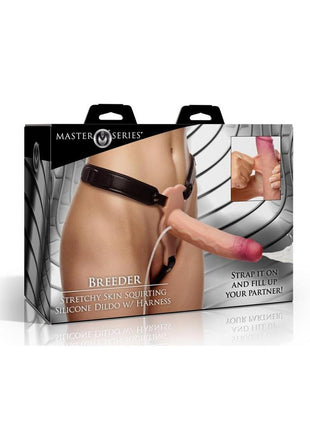 Master Series Breeder Stretchy Skin Squirting Strap-On Silicone Dildo with Harness - Vanilla