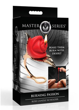 Master Series Burning Passion Rose Candle with Holder - Gold/Red