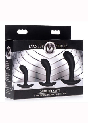 Master Series Dark Delights Curved Silicone Anal Trainer - Black - 3 Piece/Set
