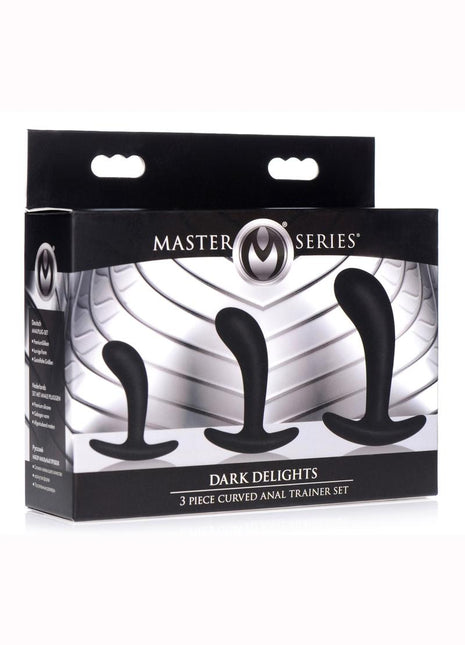 Master Series Dark Delights Curved Silicone Anal Trainer - Black - 3 Piece/Set