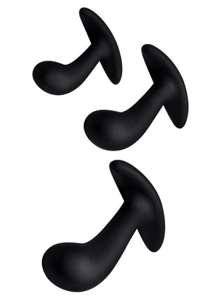 Master Series Dark Delights Curved Silicone Anal Trainer - Black - 3 Piece/Set