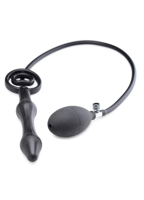 Master Series Devil's Rattle Inflatable Silicone Plug with Cock Ring - Black