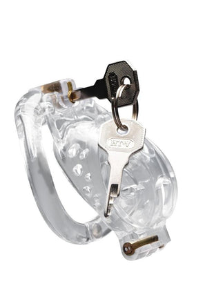 Master Series Double Lockdown Locking Customizable Chastity Cage - Clear
