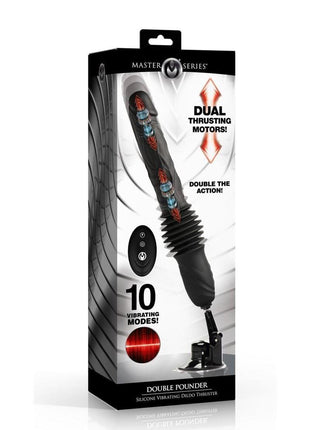 Master Series Double Pounder Silicone Vibrating Dildo Thruster with Remote - Black