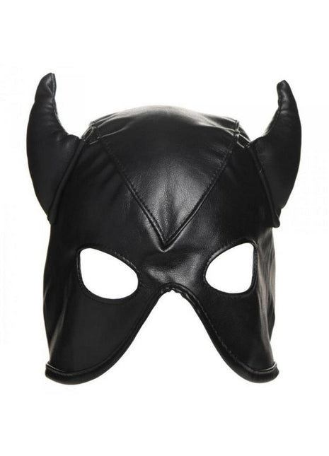 Master Series Dungeon Demon Bondage Hood with Horns - Black