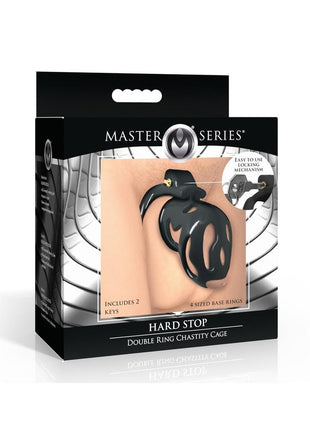 Master Series Hard Stop Double Ring Chastity Cage - Black