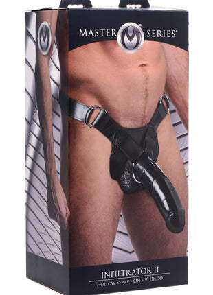 Master Series Infiltrator II Hollow Strap-On + 9in Dildo - Black