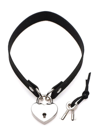 Master Series Lock-It Heart Lock and Key Choker - Black/Silver