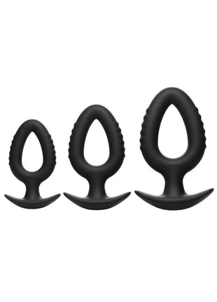 Master Series Pop Plugs Hollow Silicone Anal Trainer - Black - 3 Piece/Set