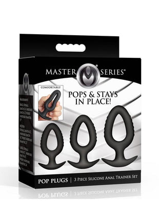 Master Series Pop Plugs Hollow Silicone Anal Trainer - Black - 3 Piece/Set