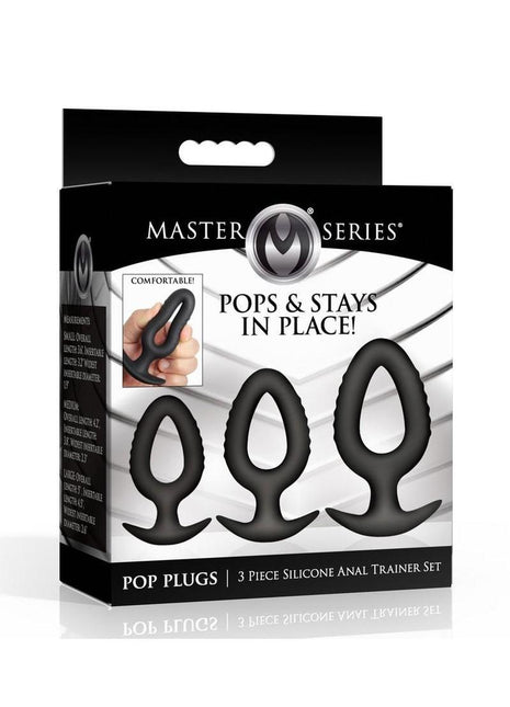 Master Series Pop Plugs Hollow Silicone Anal Trainer - Black - 3 Piece/Set