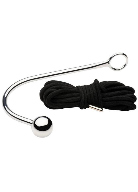 Master Series Roped Anal Hook with Rope - Black/Silver