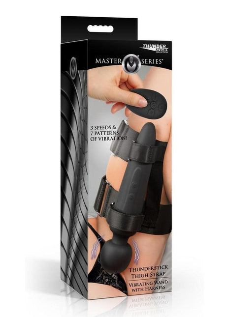 Master Series Thunderstick Thigh Strap Rechargeable Vibrating Wand with Harness - Black