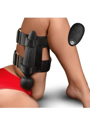 Master Series Thunderstick Thigh Strap Rechargeable Vibrating Wand with Harness