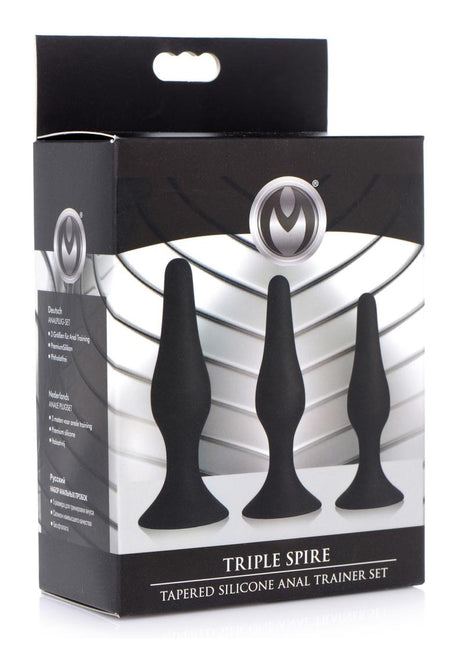 Master Series Triple Spire Tapered Silicone Anal Trainer - Black - 3 Piece/Set