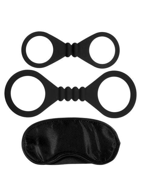 ME YOU US Bound to Please Blindfold, Silicone Wrist and Ankle Cuffs - Black