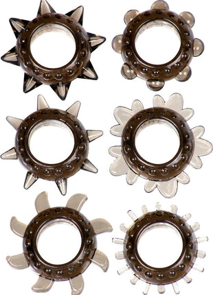 ME YOU US Tickler Ring Set Assorted Textured Cock Rings - Smoke - 6 Pack
