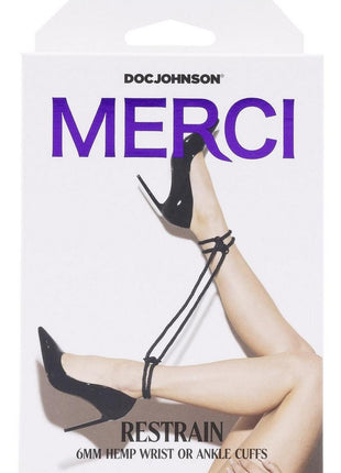 Merci Hogtied Bind and Tie 6mm Hemp Wrist Or Ankle Cuffs - Black