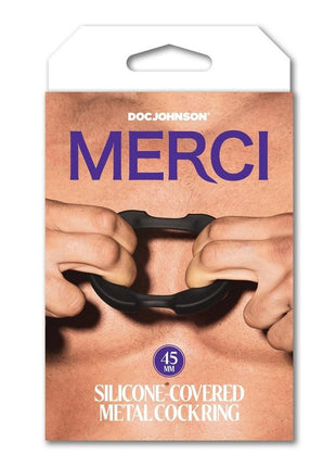 Merci Silicone Covered Metal Cock Ring - Black/Metal - 45mm