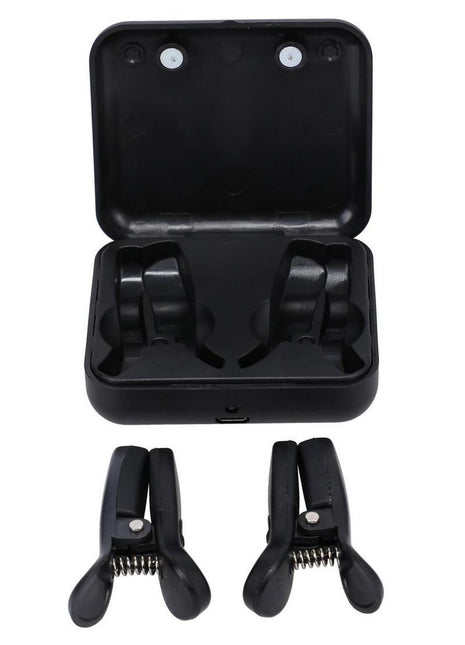 Merci Vibro Grippers Wireless Vibrating Nipple Clamps with Rechargeable Case - Black