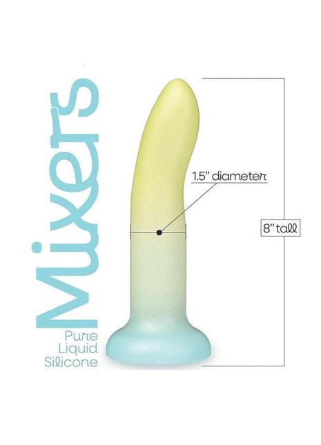 Mixers Lime Rickey Silicone G-Spot Dildo with Suction Cup - Teal/Yellow - 8in