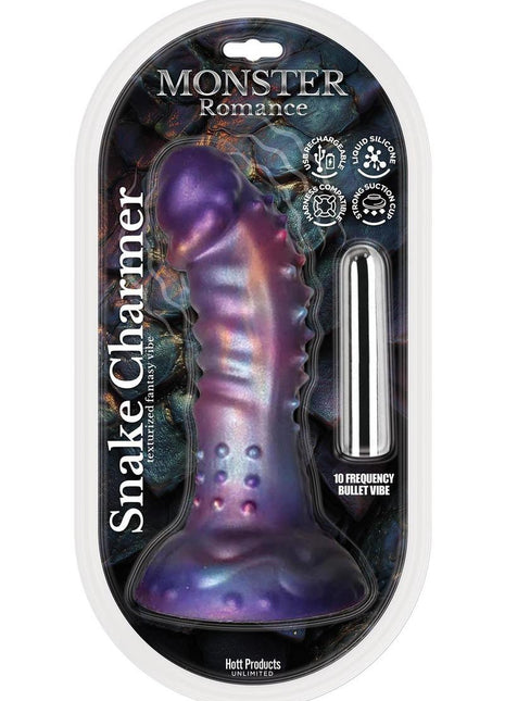 Monster Romance Snake Charmer Rechargeable Silicone Dildo with Bullet Vibrator - Multicolor