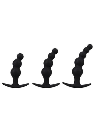 Mood Naughty Beaded Trainer Silicone Anal Plug - Black - 3 Piece Set