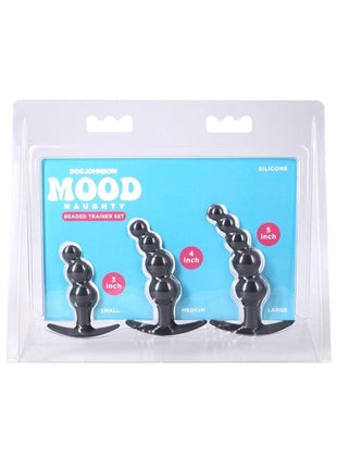 Mood Naughty Beaded Trainer Silicone Anal Plug - Black - 3 Piece Set