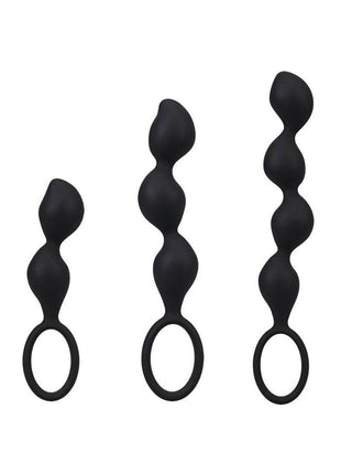 Mood Naughty Contour Beads Trainer Silicone Anal Plug - Black - 3 Piece Set