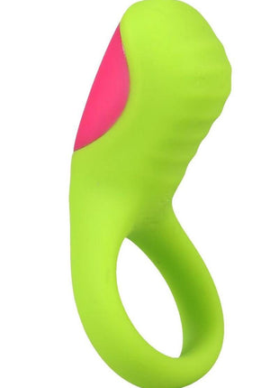 Mood Play Vibrating Rechargeable Silicone Cock Ring - Green/Pink