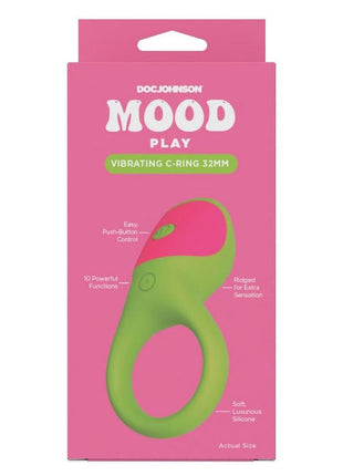 Mood Play Vibrating Rechargeable Silicone Cock Ring - Green/Pink
