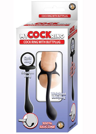 My Cock Ring Silicone Cock Ring with Butt Plug - Black
