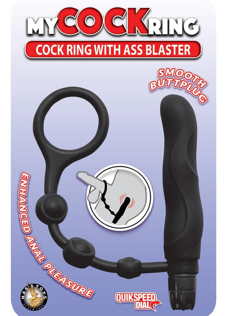 My Cock Ring Silicone Cock Ring with Vibrating Ass Blaster Butt Plug - Black