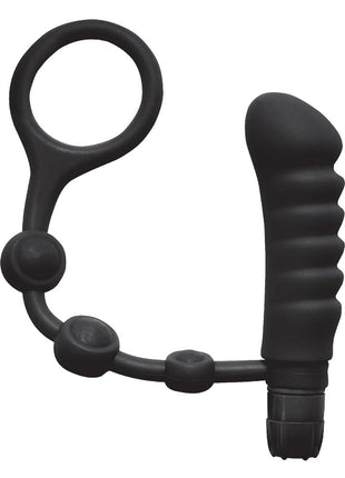 My Cock Ring Silicone Cock Ring with Vibrating Ass Pleaser Butt Plug - Black
