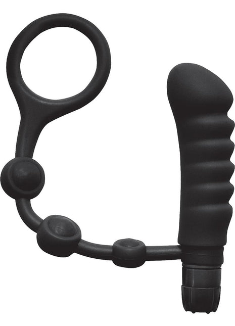 My Cock Ring Silicone Cock Ring with Vibrating Ass Pleaser Butt Plug - Black