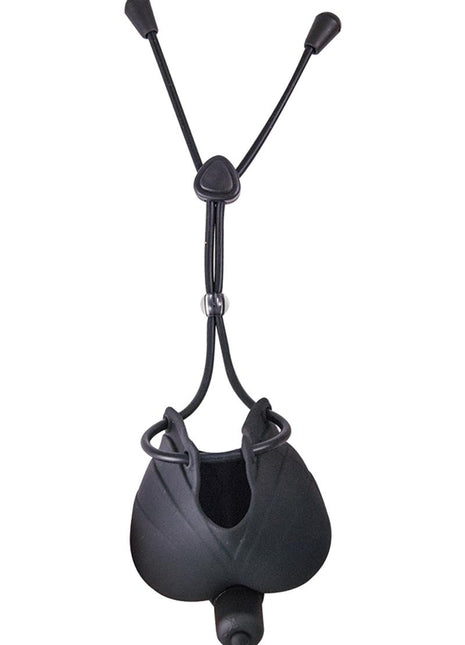 My Cock Ring Vibrating Scrotum Pouch and Cinch Silicone Cock Ring - Black