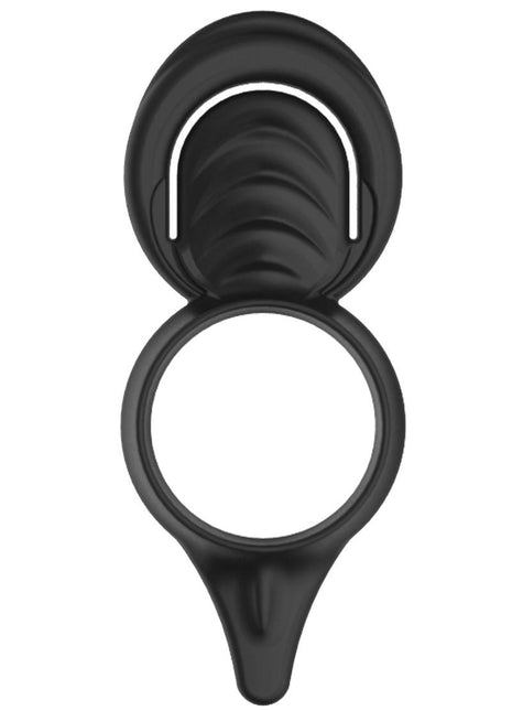 My Cockring Double Loop Silicone Cock Ring and Scrotum Cinch - Black