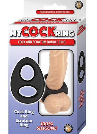 My Cockring Double Ring Silicone Cock and Scrotum Ring - Black