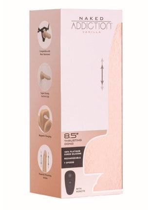 Naked Addiction Maximum Thrusting and Vibrating Rechargeable Silicone Dong with Remote Control - Vanilla - 8.5in