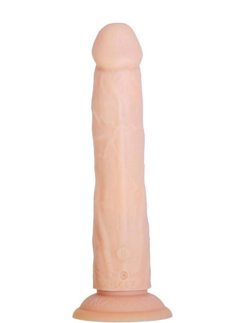 Naked Addiction Rotating and Thrusting Vibrating Rechargeable Silicone Dong with Remote Control - Vanilla - 8in
