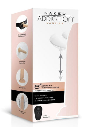 Naked Addiction Rotating and Thrusting Vibrating Rechargeable Silicone Dong with Remote Control - Vanilla - 8in