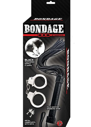 Nasstoys Bondage Whip,feather and Cuffs - Black