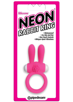 Neon Silicone Vibrating Rabbit Ring - Pink/White